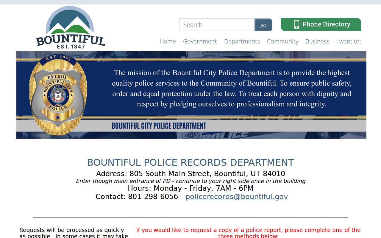 Bountiful people search and police records request instructions