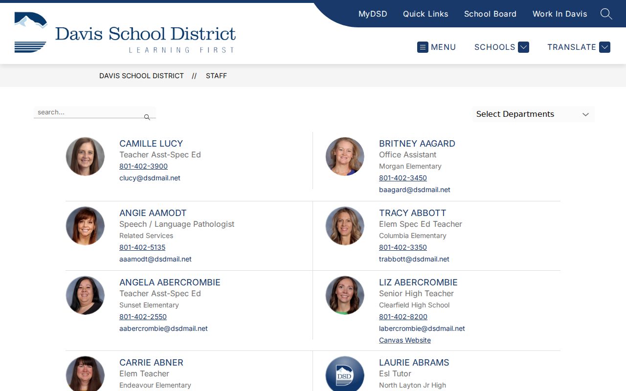 Bountiful people directories Davis School District staff search
