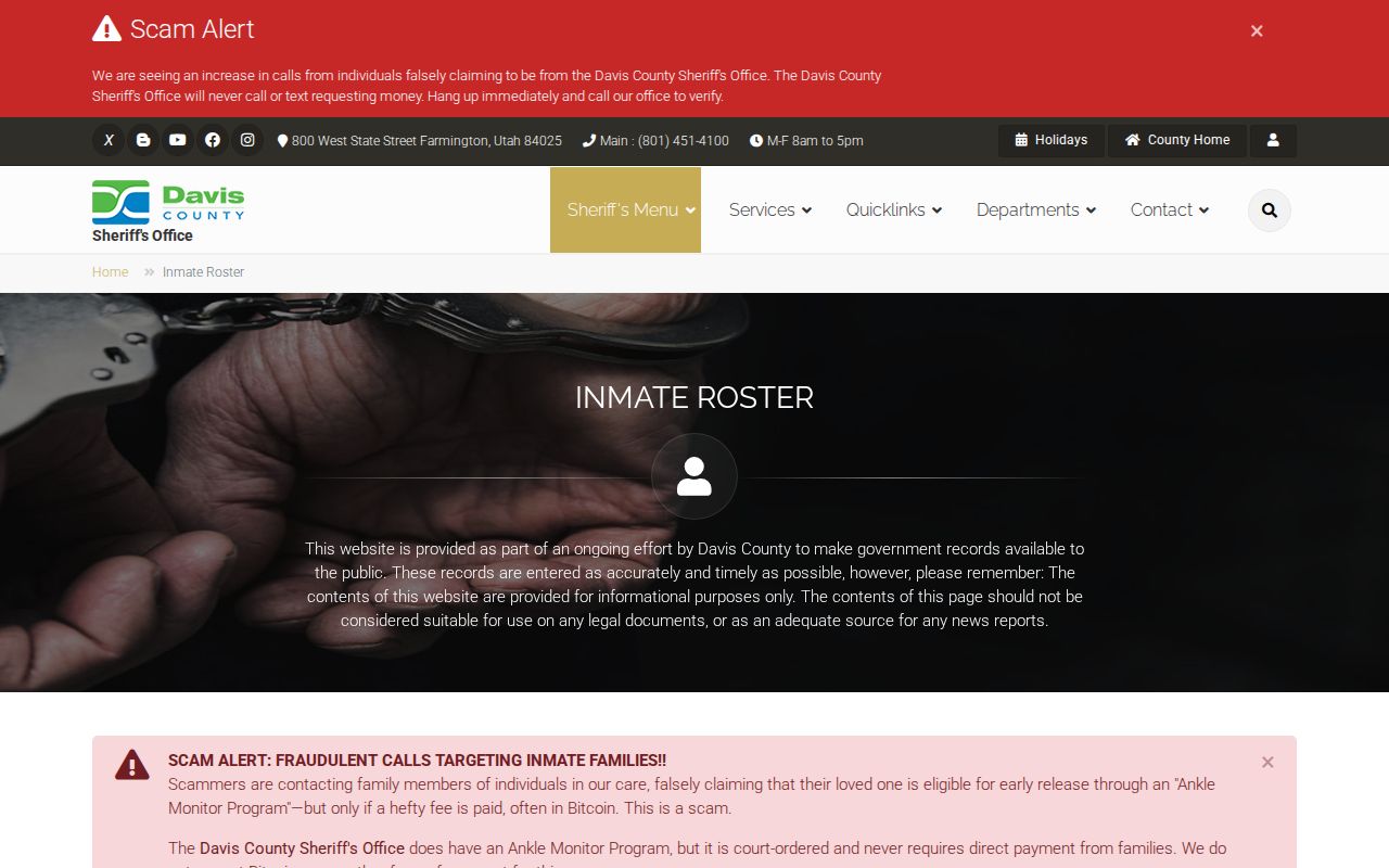 Bountiful public records access through the Davis County inmate roster