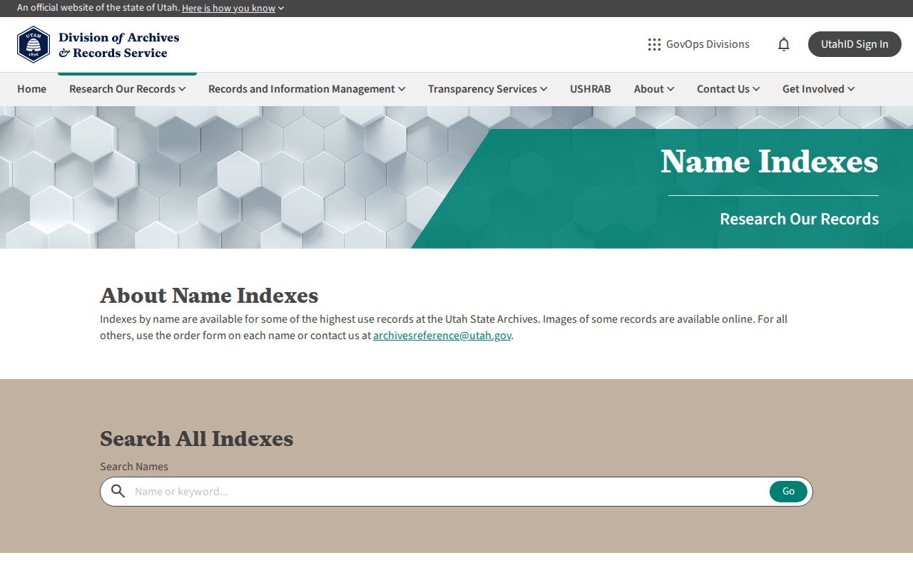 Bountiful public records research in Utah State Archives name indexes