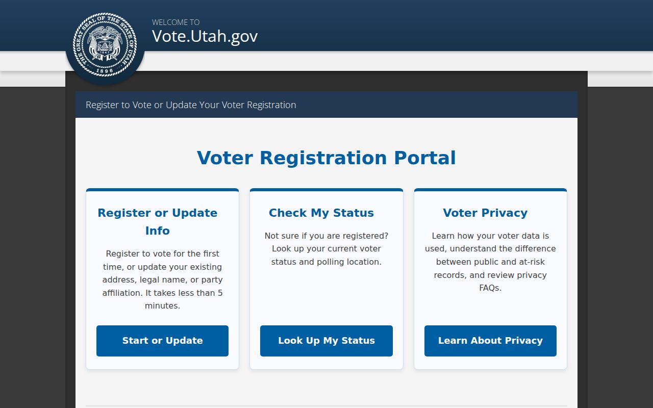 Bountiful voter registration status lookup on Vote.Utah